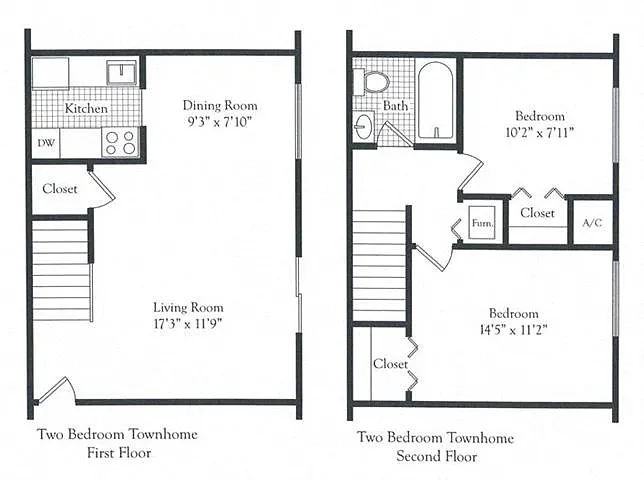 Floor plan 2Bed 1Bath Townhome 914 sf