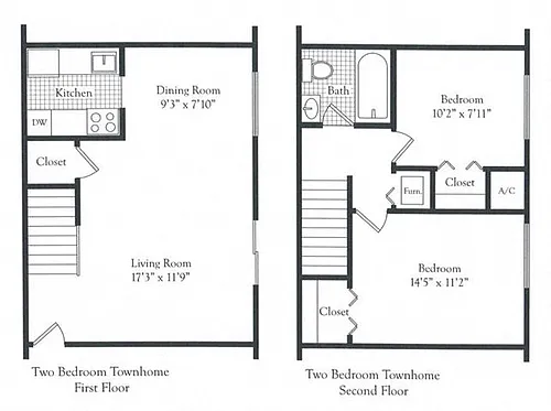 Floor plan 2Bed 1Bath Townhome 914 sf