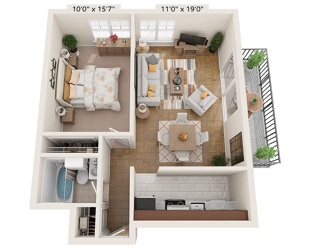 Floor plan One Bedroom A1A