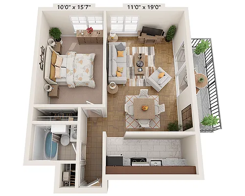 Floor plan One Bedroom A1A