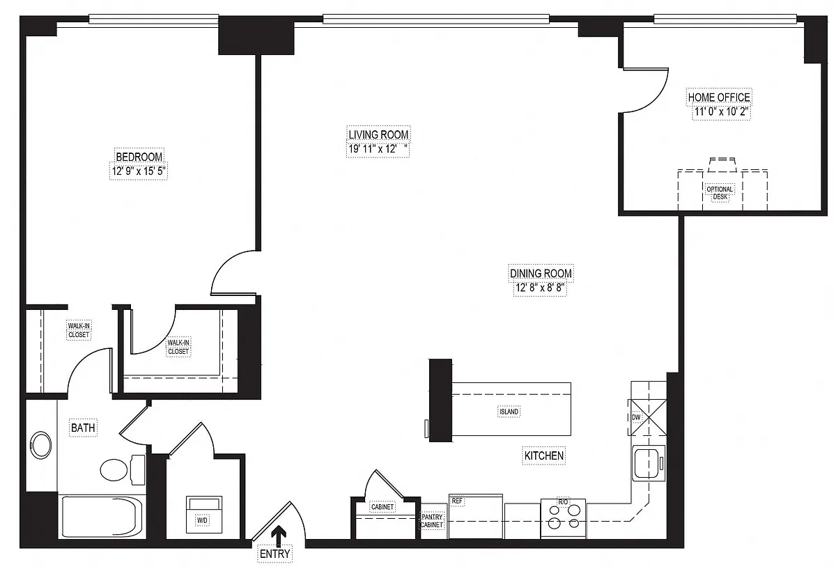 Floor plan 1 Bedroom Den 1 Bath 1184 SF 1d1br