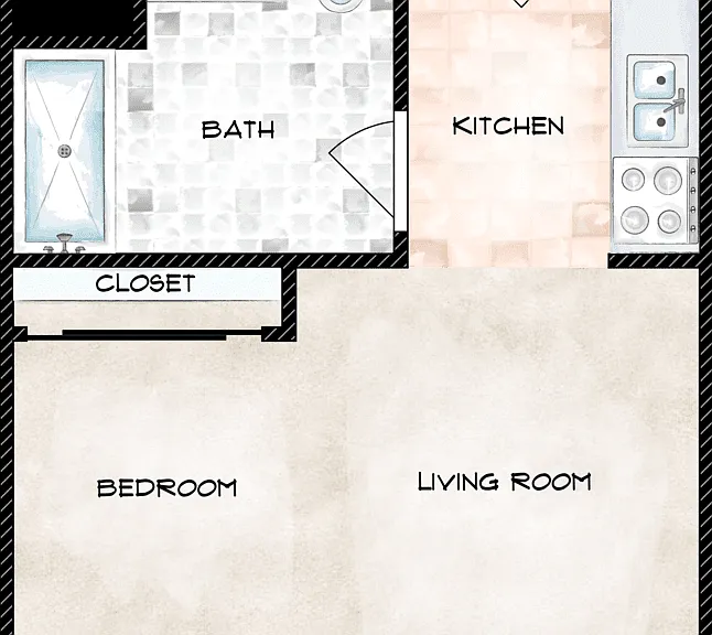 Studio 1 Bath Floorplan Diagram