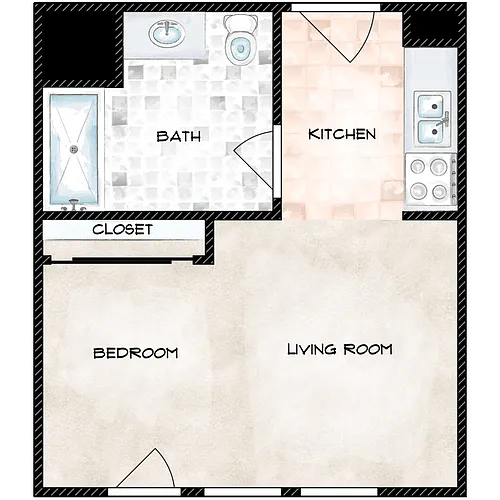 Floor plan Studio 1 Bath