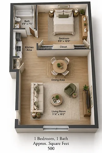Floor plan 1 Bed 1 Bath Renovated