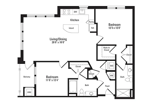 Floor plan 2 Bed 2 Bath D