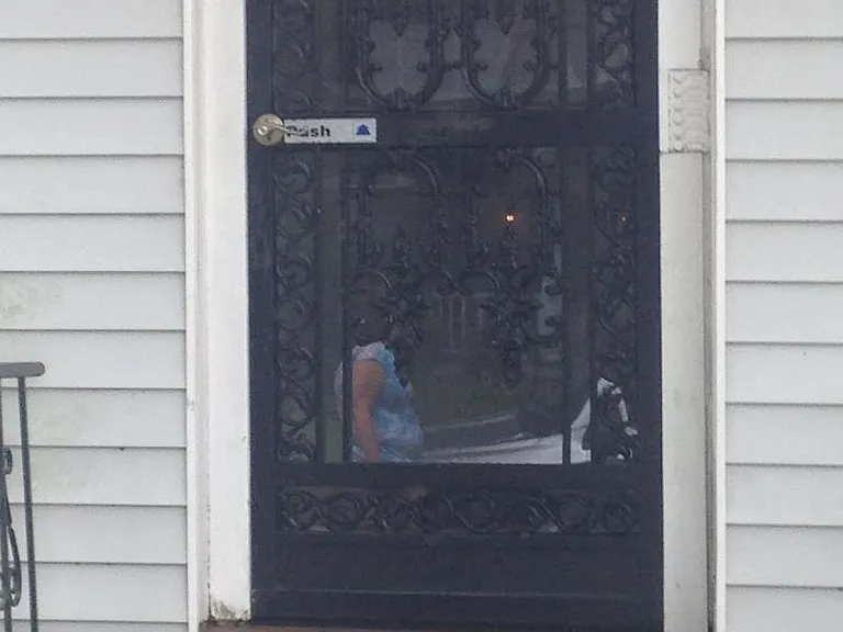 Front door of apartment building.