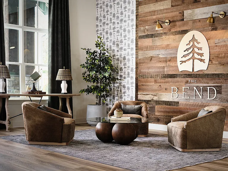 Sophisticated clubhouse retreat featuring chic furnishings and abundant natural light.