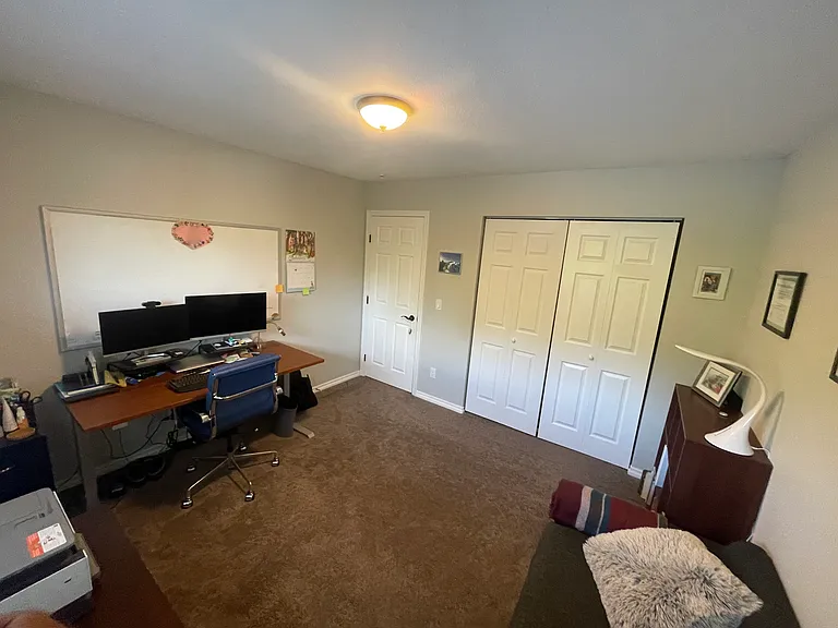 Bedroom (upstairs). No photos taken of 3rd upstairs bedroom/office, but it's smaller than this one.