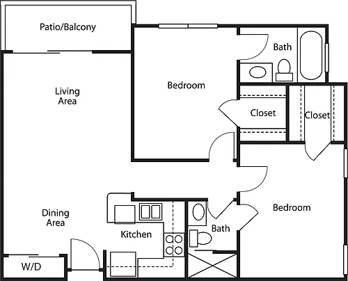 Floor plan Two-Bedroom Two-Bath 897
