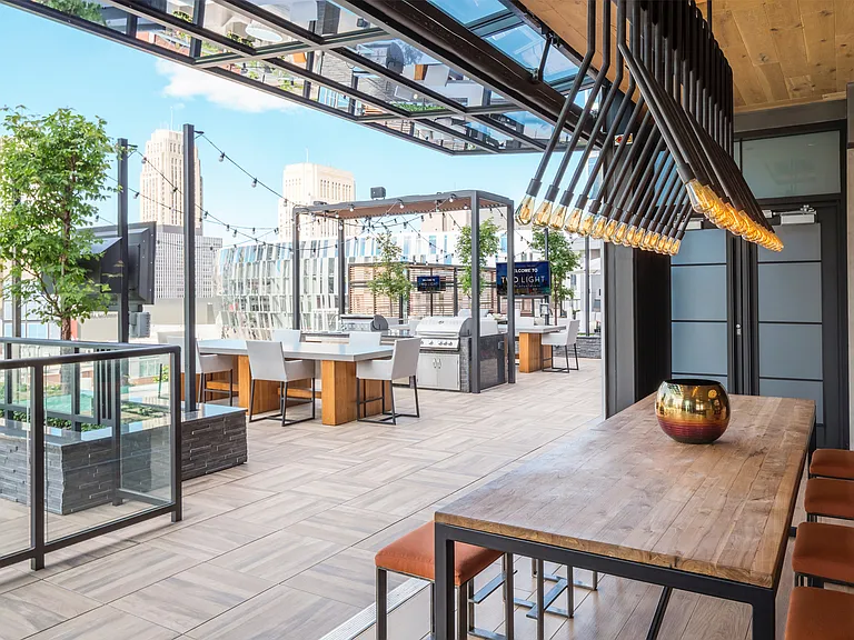 Indoor-Outdoor amenity spaces at Two Light Luxury Apartments