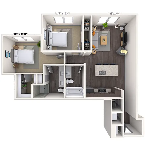 Floor plan Traditional 2x2 993 SF-FP