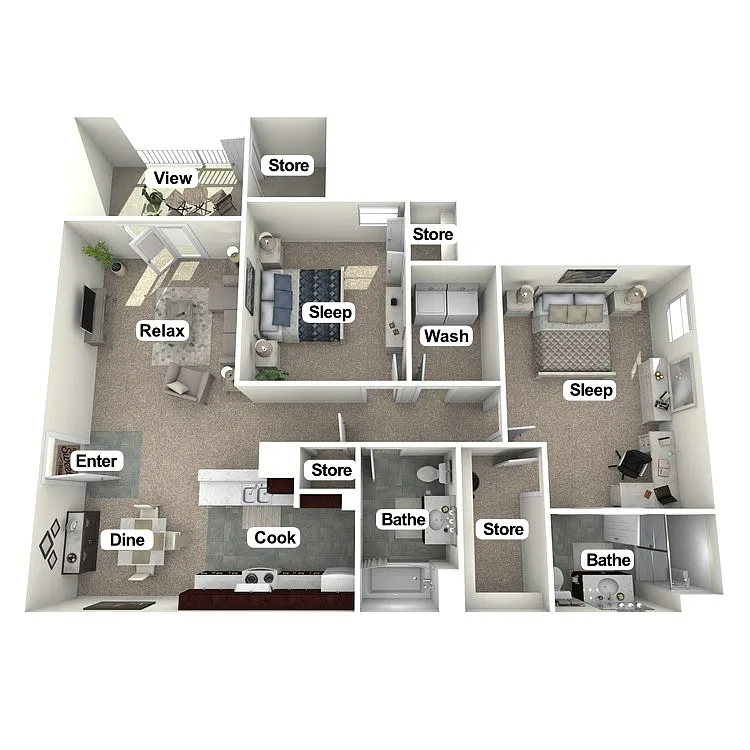 Floor plan 2 bedroom, 2 bath