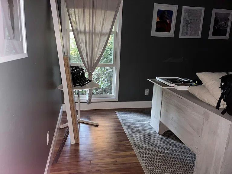 Bedroom 2 of 3: White Trim, White and Black Doors, Closet, View From Neighborhood