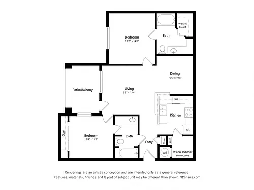 Floor plan Two Bedroom - 60%