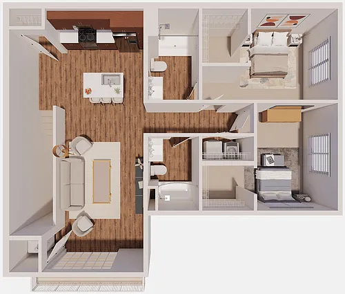 Floor plan D2 Second Floor 2 Bedroom with Garage