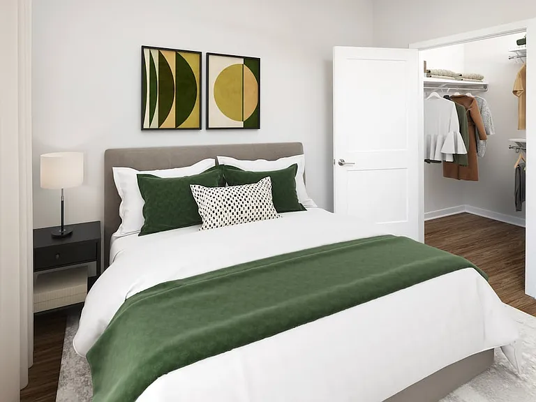 Bedroom with hard-surface vinyl plank flooring