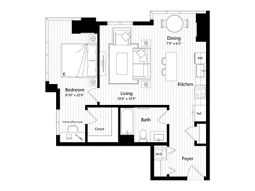 Floor plan HA20D | 1 Bed | 1 Bath | Den