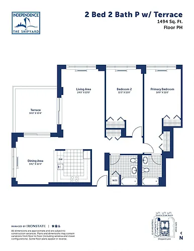 Floor plan 2 Bed 2 Bath P With Terrace