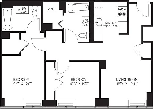 Floor plan 2 Bedroom H Line floors 42-50