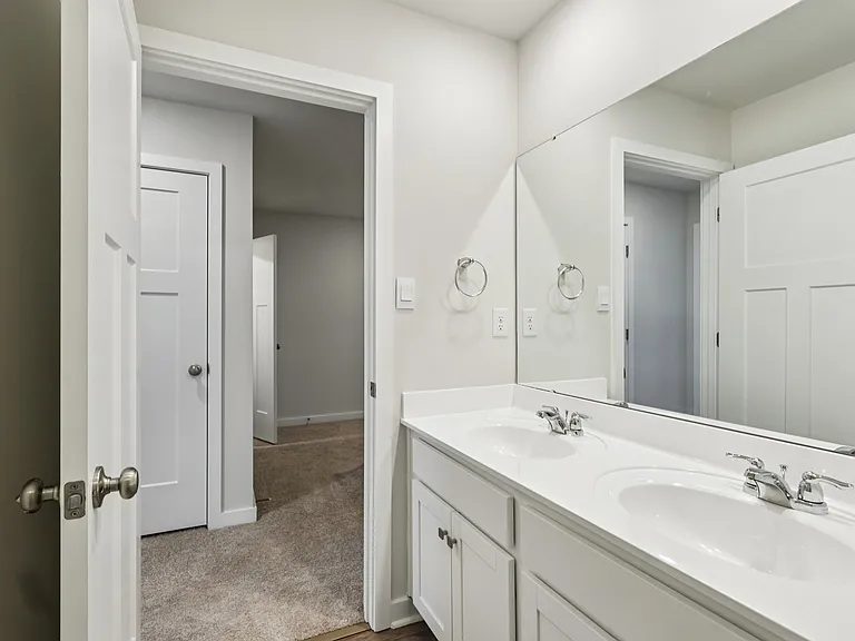 Hallway bathroom (designed for dual use) - i.e., use of vanity and use of shower