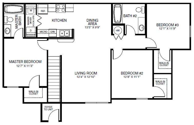 Floor plan 3 Bed, 2 Bath