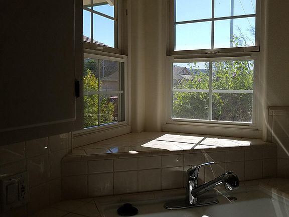 Kitchen window looking onto entrance