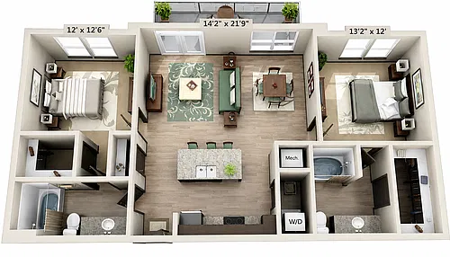 Floor plan B2 Wisteria - Two Bedroom, Two Bathroom