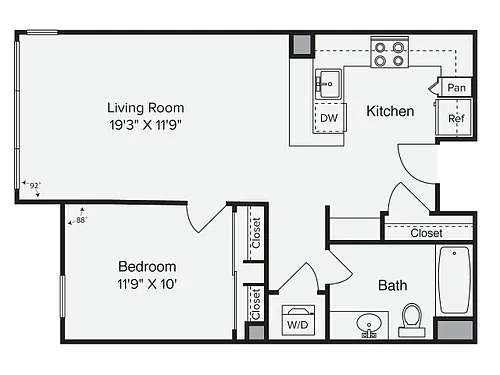 Floor plan 1 Bed 1 Bath - 1A-1_S