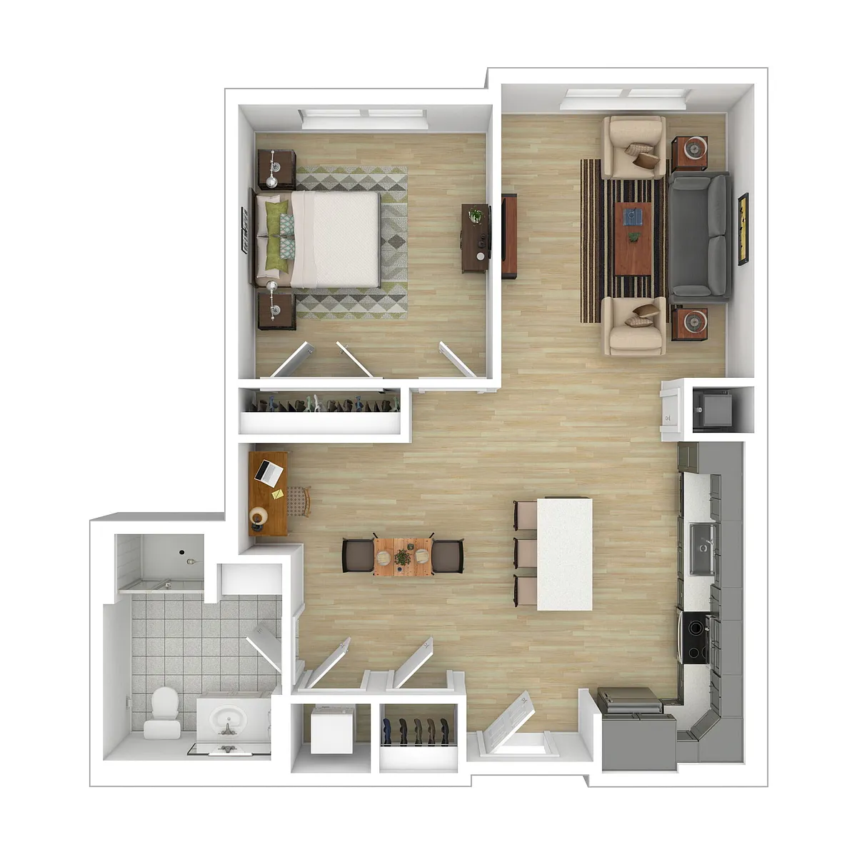 Floor plan One Bedroom One Bathroom w/Study Nook