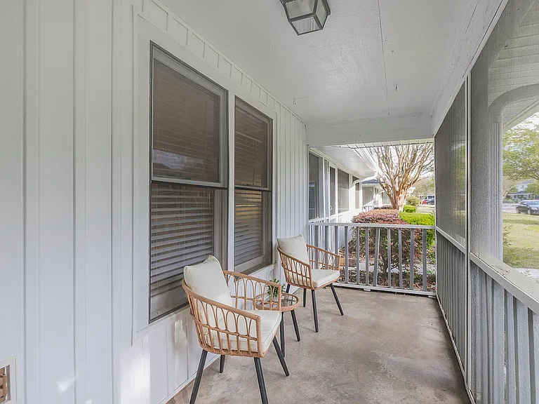 Private screened front porches for relaxing.