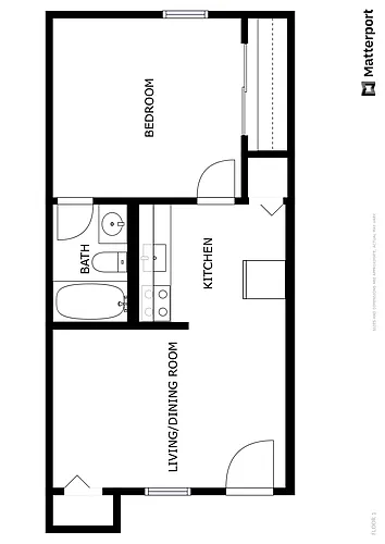 Floor plan Premium One Bed One Bath 600 Sqft