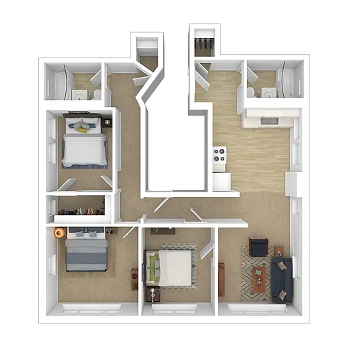Floor plan 3 Bedroom 2 Bathroom Income Restricted