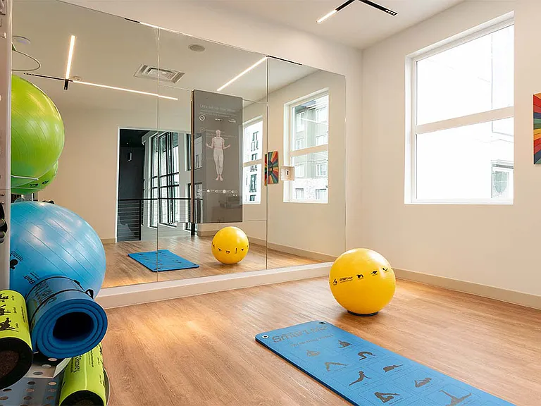 Apartment community yoga studio at Griffis Lake Washington in Renton, Washington.