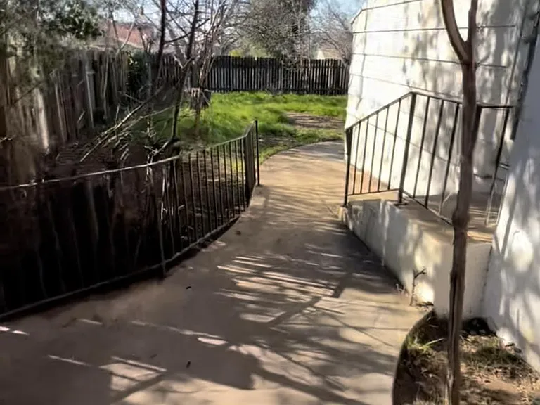 view from garage door to back yard