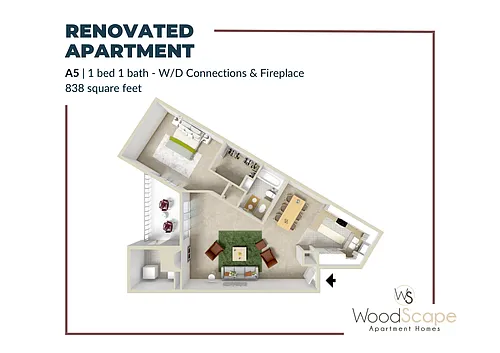 Floor plan A5 (W/D Connections and Fireplace) Renovated