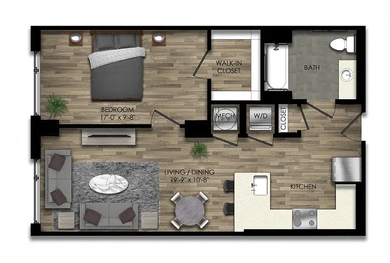 Floor plan 1 Bed/1 Bath-30W
