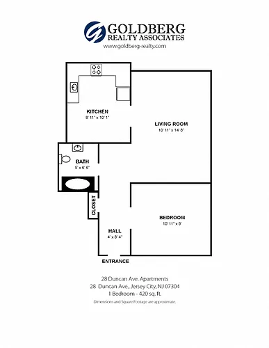 Floor plan 1 Bedroom - 1 Bath