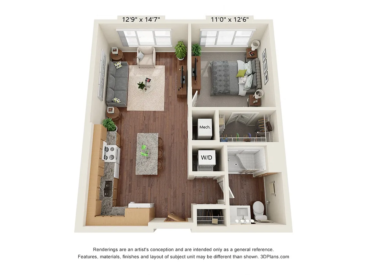 Floor plan One Bedroom - B