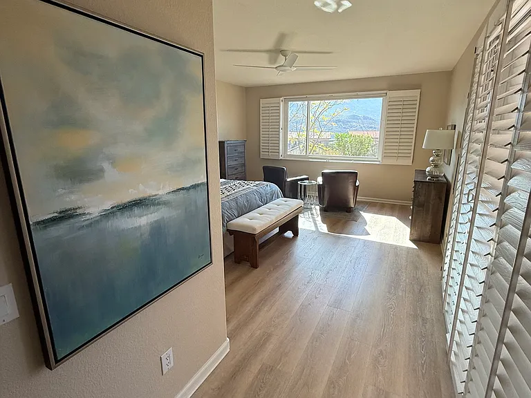 Master bedroom entry with sliding glass door to right