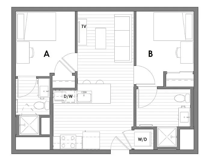 Floor plan 2X2A Terrace Per Bed Pricing