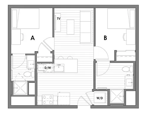 Floor plan 2x2B Terrace Per Bed Pricing