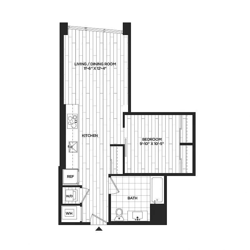 Floor plan 1 Bed - 1 Bath | AJ1A