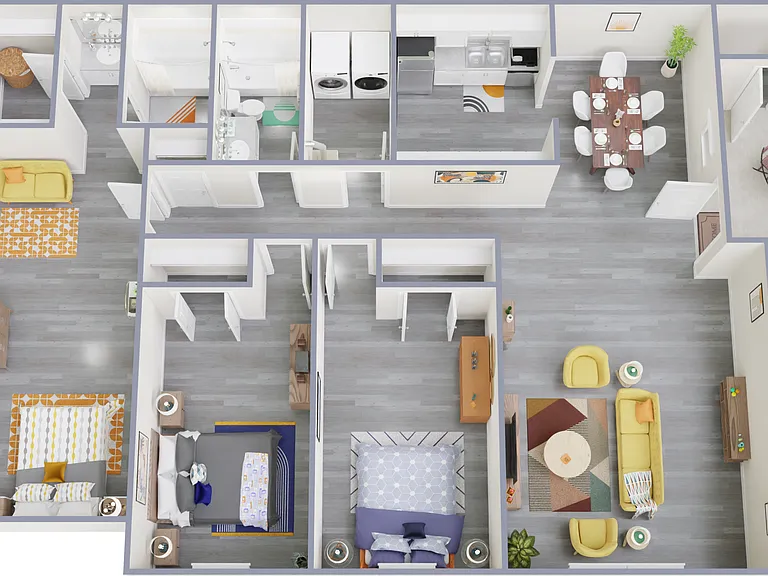 Downstairs 3x2 with Side Patio Floorplan Diagram