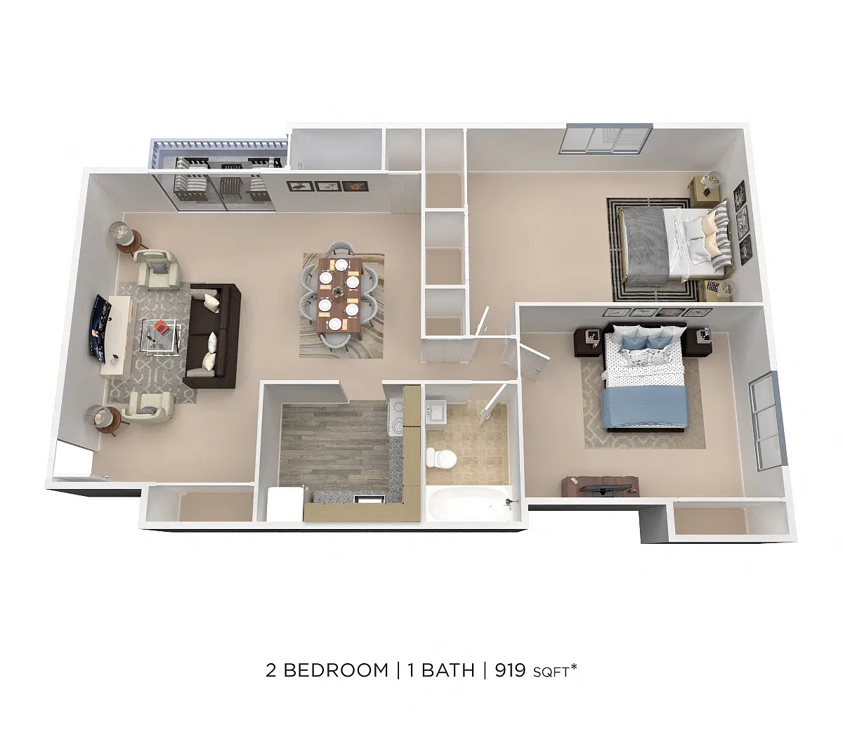 Floor plan Two Bedroom - 919 sqft