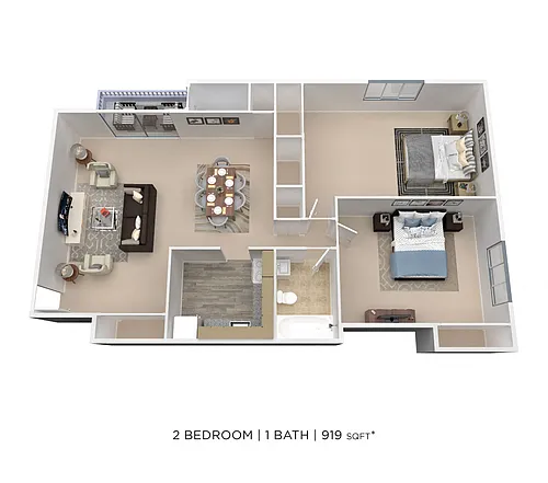 Floor plan Two Bedroom - 919 sqft