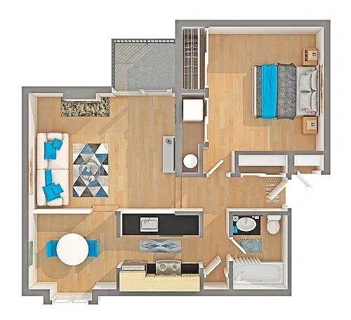 Floor plan 1 BR x 1 BA - D
