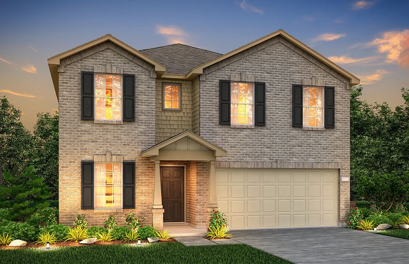 The Kisko, a two-story home with 2-car garage, shown with Home Exterior O