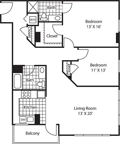Floor plan Two Bedroom 1311 B