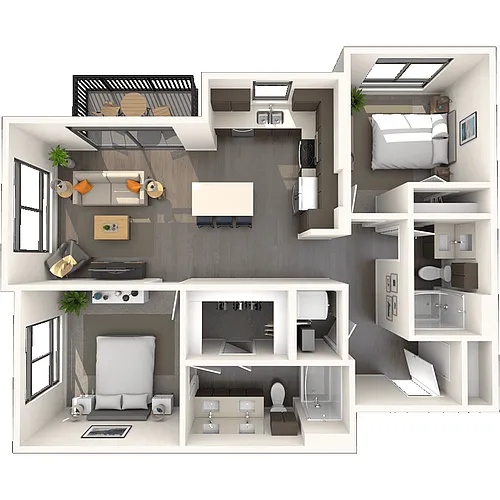 Floor plan Traditional 2x2 1021-1037 SF
