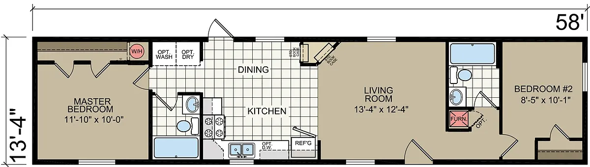 Floor plan 2 Bed 2 Bath Single Section Home